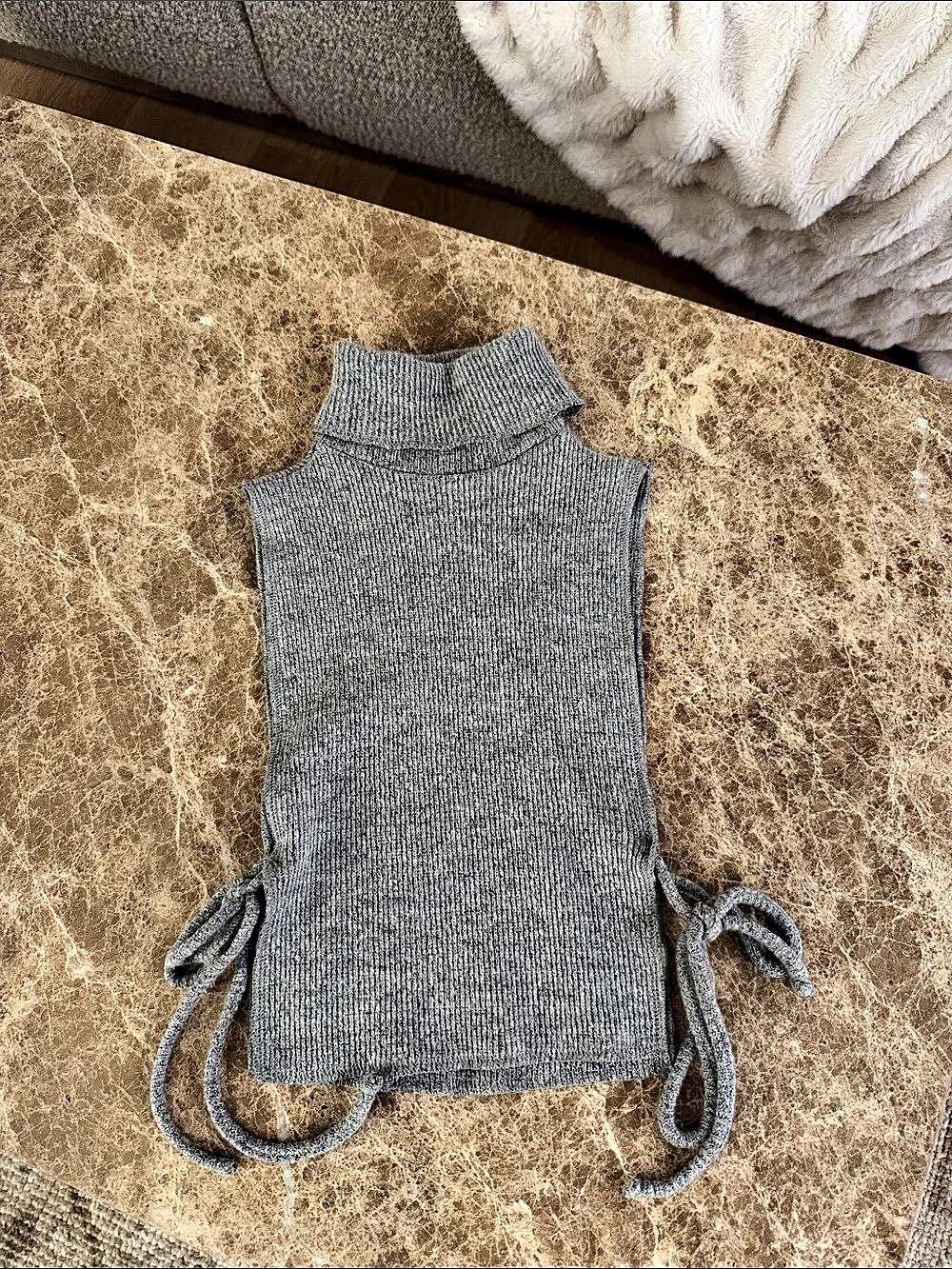 Are You Am I Knit Side Tie Sleeveless Sweater Gray